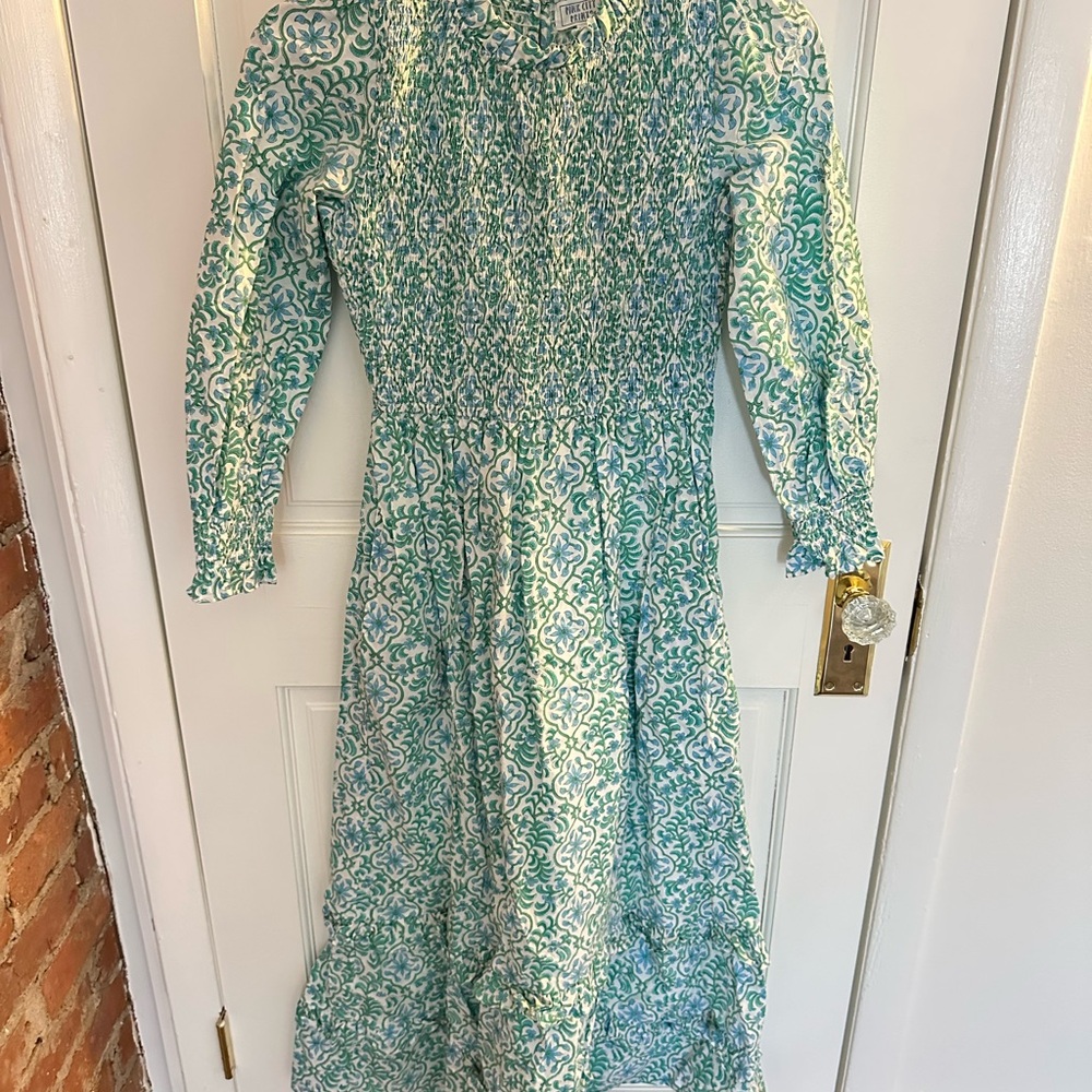 Pink City Prints Green and White Patterned Long Sleeve Dress